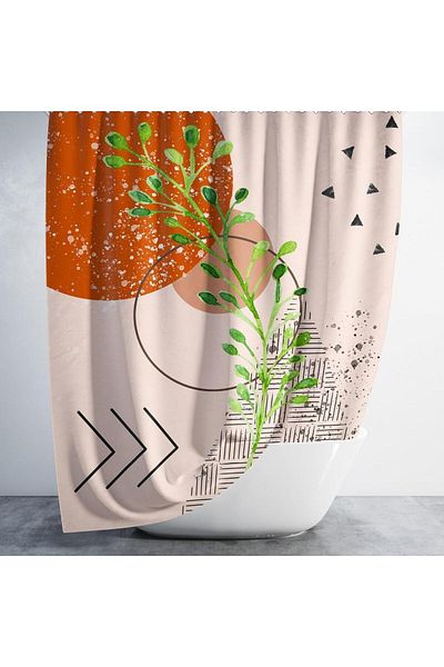 Zethome 1X180X200 Single Wing Bohemian Bathroom Curtain - Shower Cabin with Ring Gift