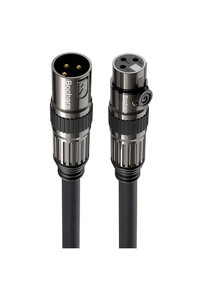 Choice كابل تمديد Xlr مطلي بالذهب من Bochara أسود بطول 1 متر، كابل صوت Ofc ثلاثي الأطراف من الذكور إلى الإناث، رقاقة براي