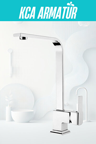 KCA ARMATÜR KCA KROM KARE LÜX MUTFAK EVİYE BATARYASI AĞIR GÖVDE