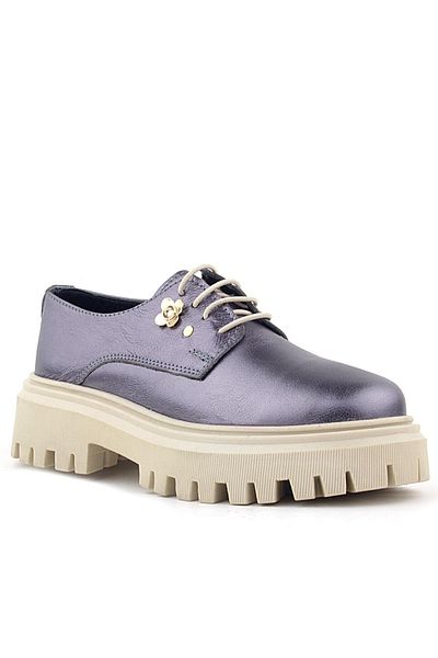 Rakerplus Pantofi casual Oxford cu șireturi din piele naturală platină