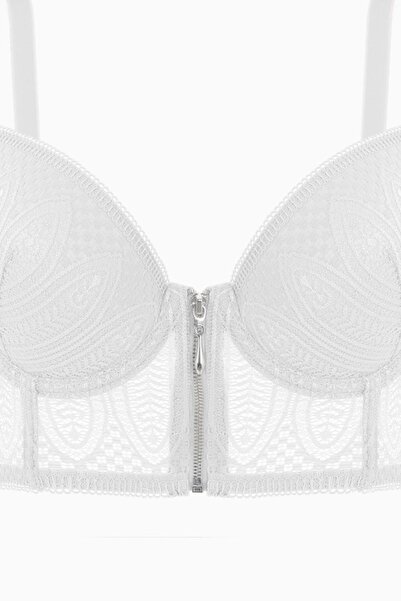 Wonna Viola 2508 Ecru Zipper Detailed Unpadded Lace Bustier Bra