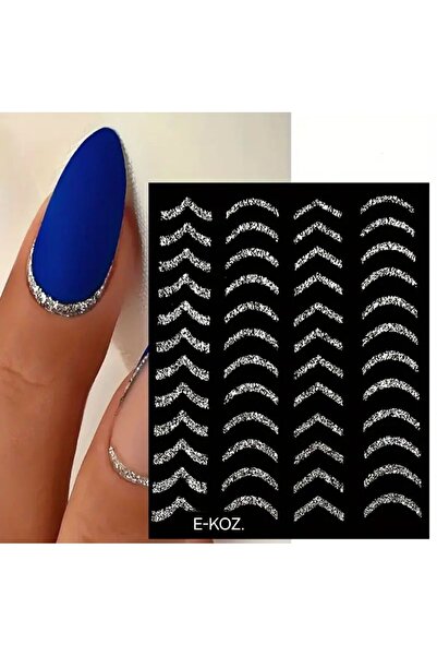 Butik Gümüş Simli Fransız Tarzı Tırnak Sanatı Sticker/Yapıştırma