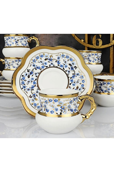 Kosova MUBA CONSEPT DAİSY MAVİ ÇİÇEKLİ TOMBUL 6 KİŞİLİK FİNCAN TAKIMI