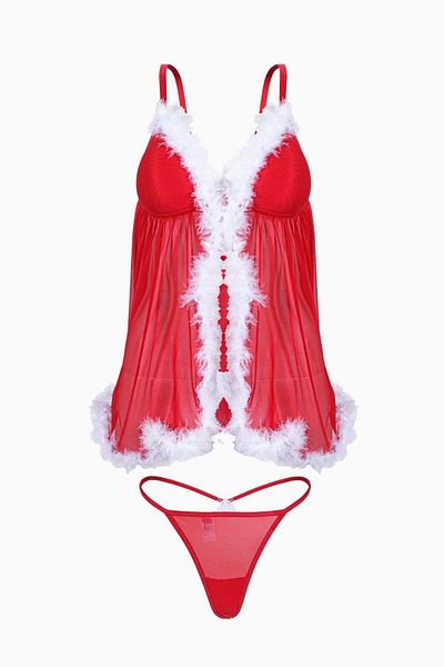 Wonna Πρωτοχρονιάτικο Fancy Babydoll And Thong Set - Unfilled - 5004 - Red