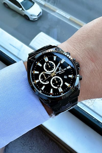 Daniel Klein Men's Black Wrist Watch - With Steel Cord and Bracelet Gift DKER2053C6