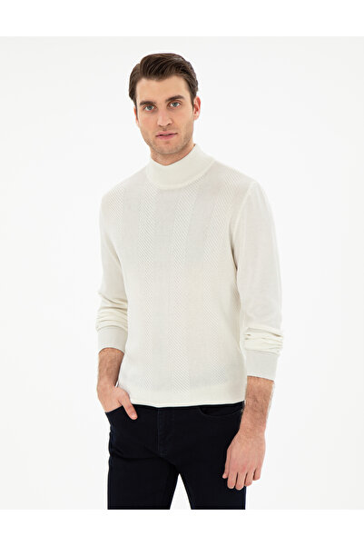 Pierre Cardin Ekru Slim Fit Yarım Balıkçı Triko Kazak 50300498-VR019