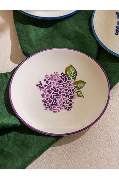 LC Waikiki Lcw Home Mixed Flower Printed Ceramic Cake Plate 4 Pieces 16 cm