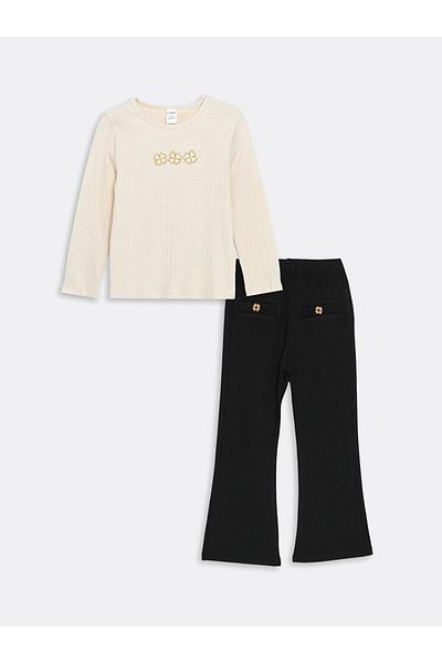 LC Waikiki Lcw Kids Crew Neck Girls Blouse and Leggings Pants 2Pcs