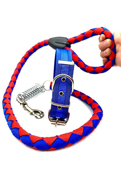 Tasma Market Dark Blue-Red Medium Breed Durable Dog Walker and Neck Collar Set