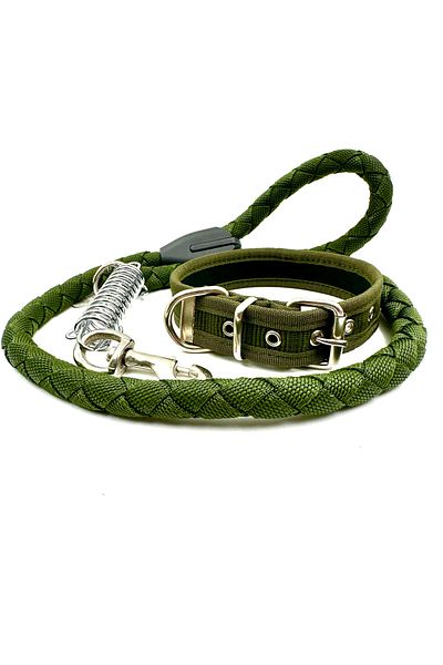 Tasma Market Khaki Medium Breed Soft Textured Dog Collar Set