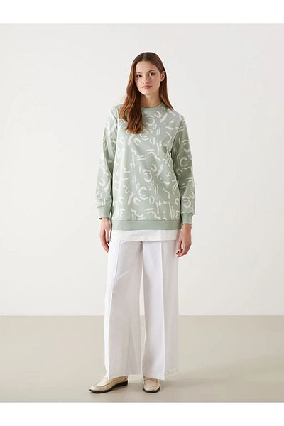 LC Waikiki LCW Modest Hanorac Tunică Verde cu Gât Rotund pentru Femei