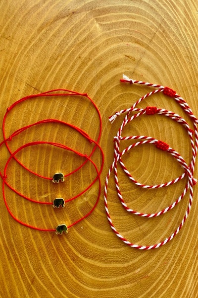 Shepidi 6 adet(2'li 3 takım) hediyelik  gold fil  kırmızı ip marteniçka şans ...