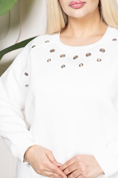 EMEZ White Thick Ring Detailed Sweat