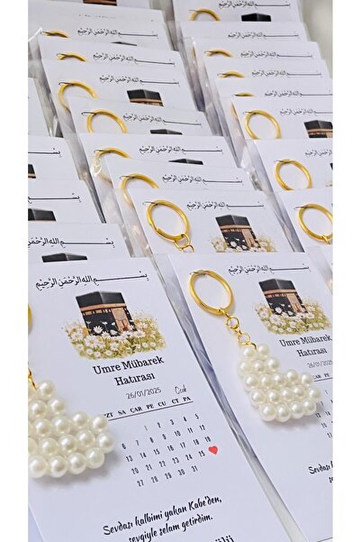 APEXİ İNCİLİ KALPLİ HEDİYELİK ANAHTARLIK HAC UMRE ANISI 20 ADET