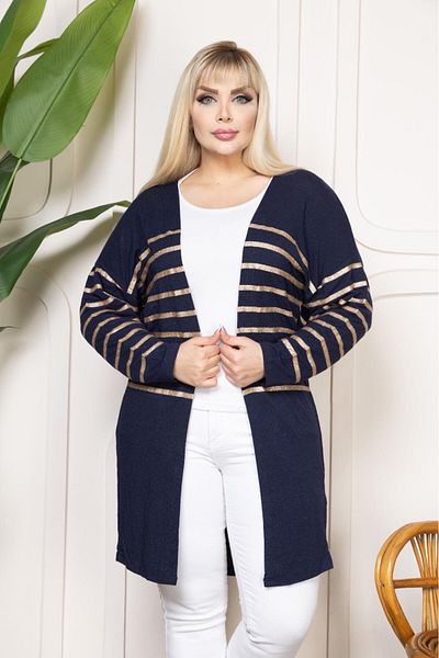 EMEZ Dark Blue Open Front Cardigan with Bright Stripe