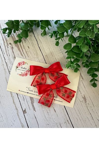 ARDEN HOBİ TASARIM Flower Embroidered Bow Collar Buckle Set, 23 April Buckle with Feast