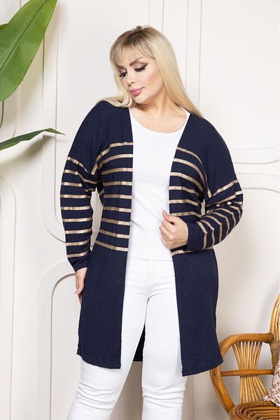 EMEZ Dark Blue Open Front Cardigan with Bright Stripe