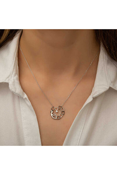 Gumush Gümüş Kalp Çemberi Anne Çocuk Kolye