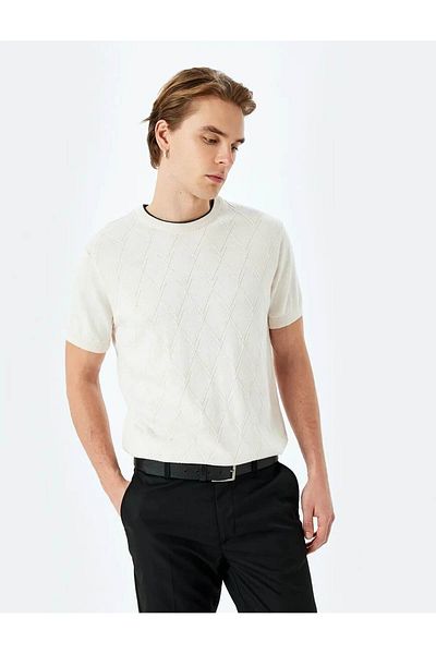 Koton Πλεκτά Ανδρικό T-shirt Ecru 5sam70010ht