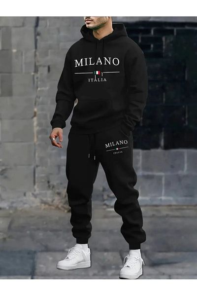 LAND MODA Unisex Hooded 2 Thread Χειμερινό χοντρό σετ φόρμας Basic