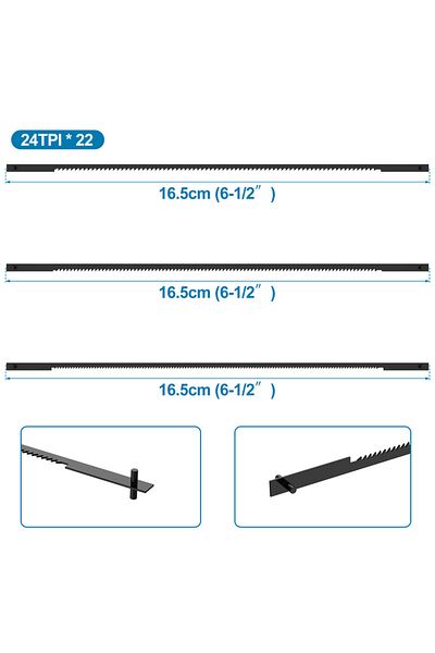 Toorise 22pcs 22pcs 6-1/2 Inch Coping Saw Blades 24tpi High Carbon Steel Saw Blades Pin End Cutting Saw Blad