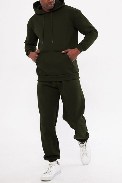 ruNadeS Men's Raised Inside Relaxed Fit Kangaroo Pocket Elastic Leg Sweatpants Suit