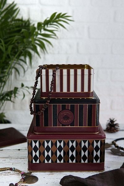 Hesaplı Kasa Festival Patterned Metal Storage Container Set (2.2 Lt + 3.7 Lt + 5.8 Lt)