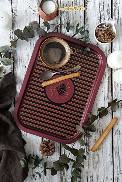 Hesaplı Kasa Circus Festival Desenli Metal Servis Tepsisi 28.5x40 cm Büyük Çay Tepsisi