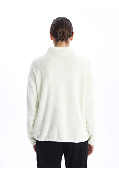 LC Waikiki Lcwaikiki Basic Ecru Stand Collar Plush Women's Zip-Up Sweatshirt