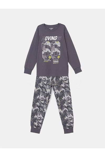 LC Waikiki Lcw Kids Gray Crew Neck Boy Pajamas Set