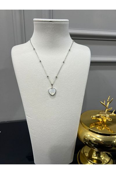 Store Steel White Stone Heart Earrings with Bead Chain