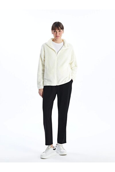 LC Waikiki Lcwaikiki Basic Ecru Stand Collar Plush Women's Zip-Up Sweatshirt