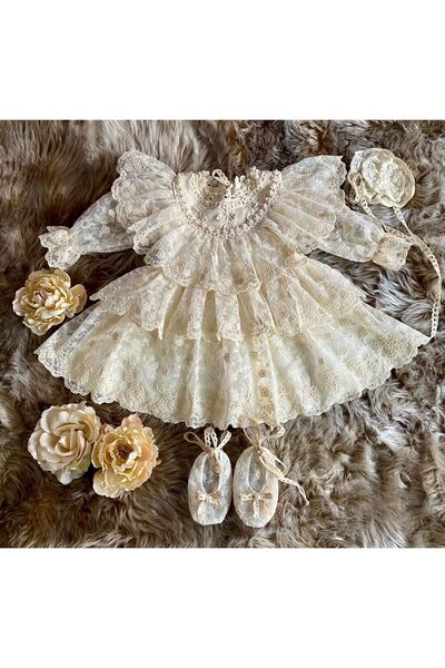 Butik Pearl Detail Cream Dress Set