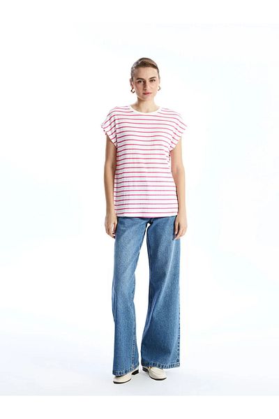 LC Waikiki Lcwaikiki Classic Pink Striped Crew Neck Striped Women's T-Shirt