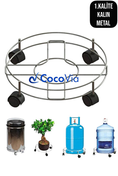 CocoVia Paslanmaz Çelik Metal Tüpçek Tekerlekli Damacana Tüp Ve Saksı Altlığı...