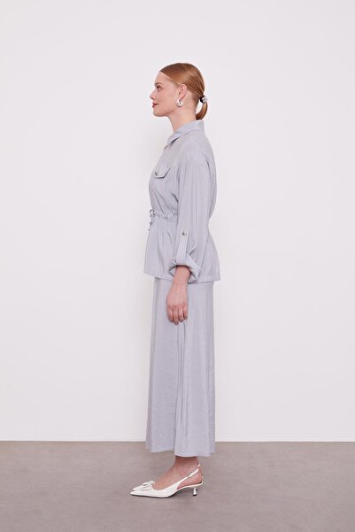 Levidor Γκρι Σετ με φούστα με λεπτομέρεια με κορδόνι στη μέση