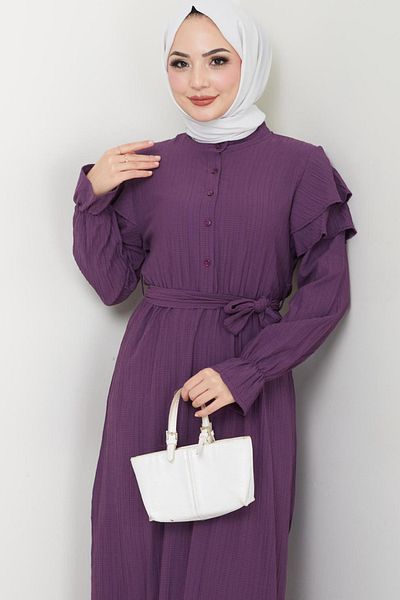 Bold Grup Women's Wrapped Fabric Sleeves Cloak Detailed Prevailing Collar Hijab Dress