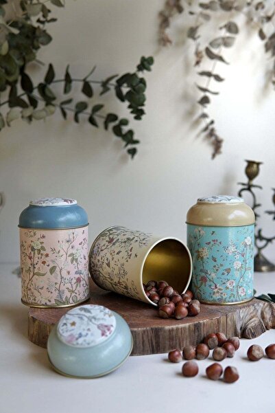 Hesaplı Kasa Flora Desenli 3'lü Yuvarlak Metal Saklama Kabı Seti, 9 x 11 cm, ...