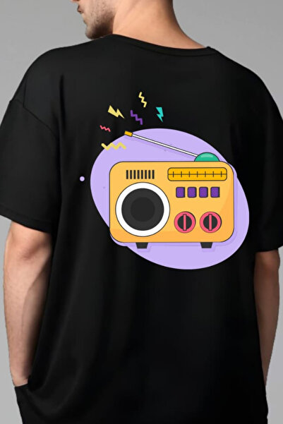 Wish BF تي شيرت بتصميم راديو كبير الحجم