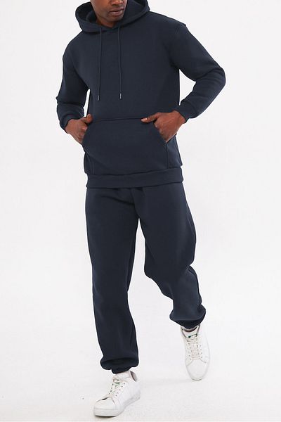 ruNadeS Men's Raised Inside Relaxed Fit Kangaroo Pocket Elastic Leg Sweatpants Suit