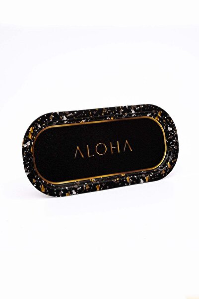 Hesaplı Kasa Aloha Milano Desenli Siyah Baton Metal Servis Tepsisi 16x35 cm