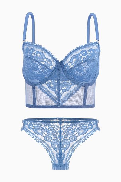 Wonna Set de chiloți sutien bustier din dantelă albastră - fără tampon - modă - 2500