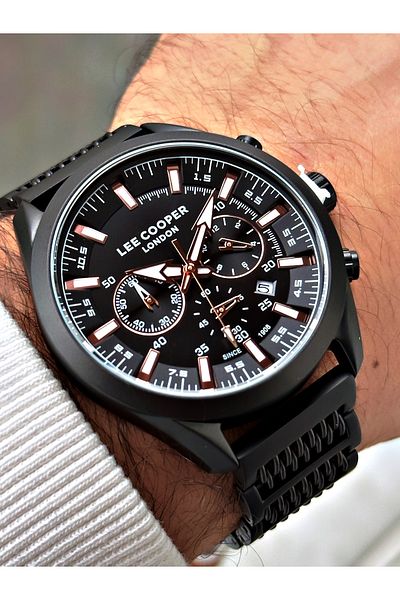 Lee Cooper Function Black Color Steel Band Men's Wrist Watch 7556.650