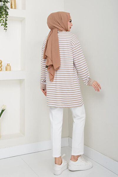 Bold Grup Fashion Neva Γυναικείο Μπεζ ριγέ καλοκαιρινό χιτζάμπ