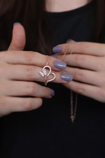 Parmas Design Kalp Ve Kelebek Tasarım Işıklı Kutuda Kadın 925 Ayar Gümüş Rose...