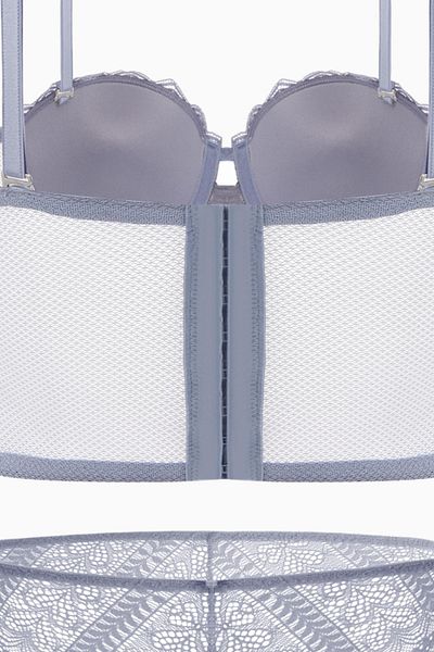 Wonna Olivia Lace Supportless Bustier and Bra Panty Set - Fashion 2502 - Gray