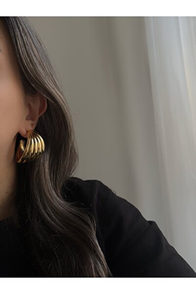 Owentis Gold Kalın Vintage Model Burgulu Lena Halka Küpe -kararma yapmaz-