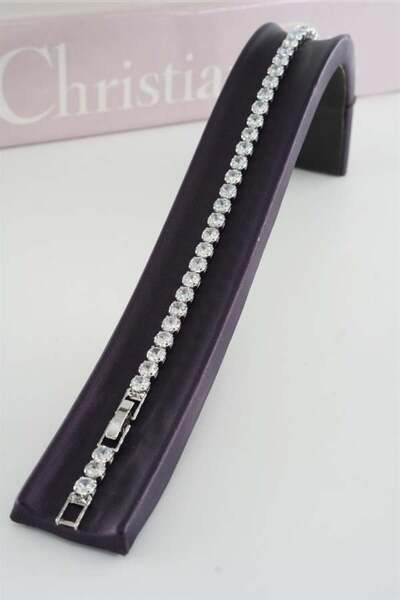 By Zeyna Aksesuar Women's 316 L Steel Vip Series Antiallergic Baguette Zircon Stone Waterway Bracelet Measures 17cm + 3 cm Long