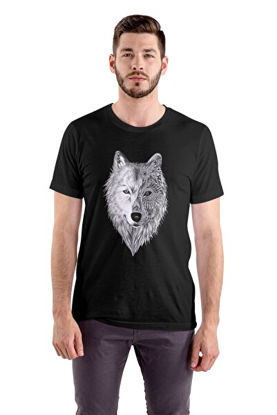Texclusive Μπλουζάκι με στάμπα Grey Wolf Μαύρο Unisex Tshirt Wolf