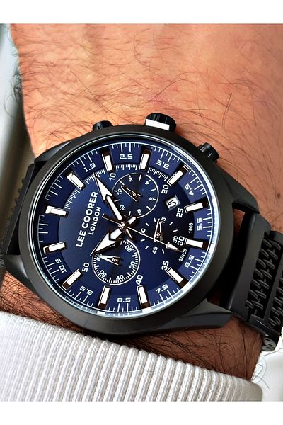 Lee Cooper Function Black-Blue Color Steel Band Men's Wrist Watch 7556.690